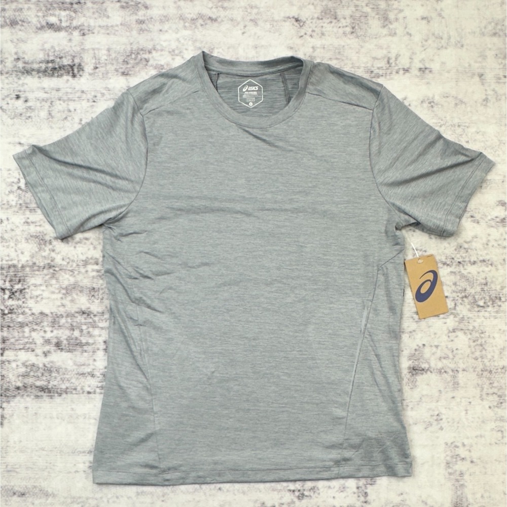 NWT ASICS Men's Knit Spacedye SS Tee Small Gray Running Athletic MSRP $35